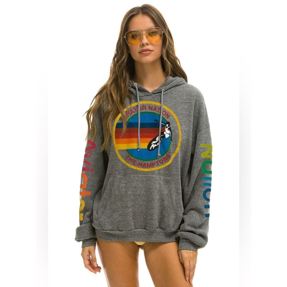 AVIATOR NATION HAMPTONS RELAXED PULLOVER HOODIE - HEATHER GREY size LARGE